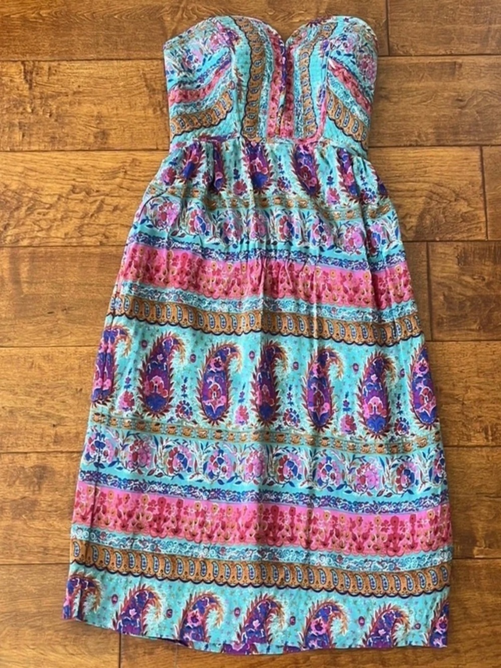 Anthropologie Maple Dress Womens 10 Multicolor Pathways Paisley Strapless Silkβ